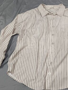 Maurices White Button-Down Shirt with Black Stripes